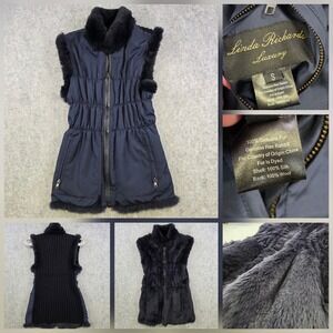 Linda Richards Vest Womens S Blue Rex Rabbit Fur Silk Wool Knit Reversible